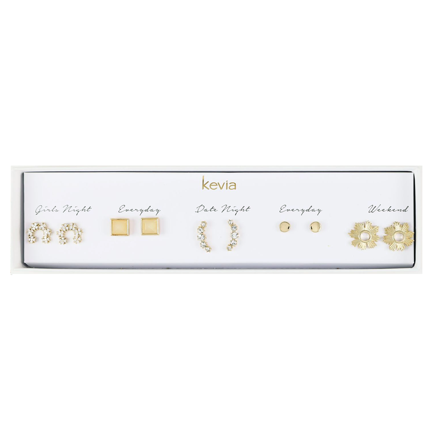 Textured Gold & CZ Post Earring Set