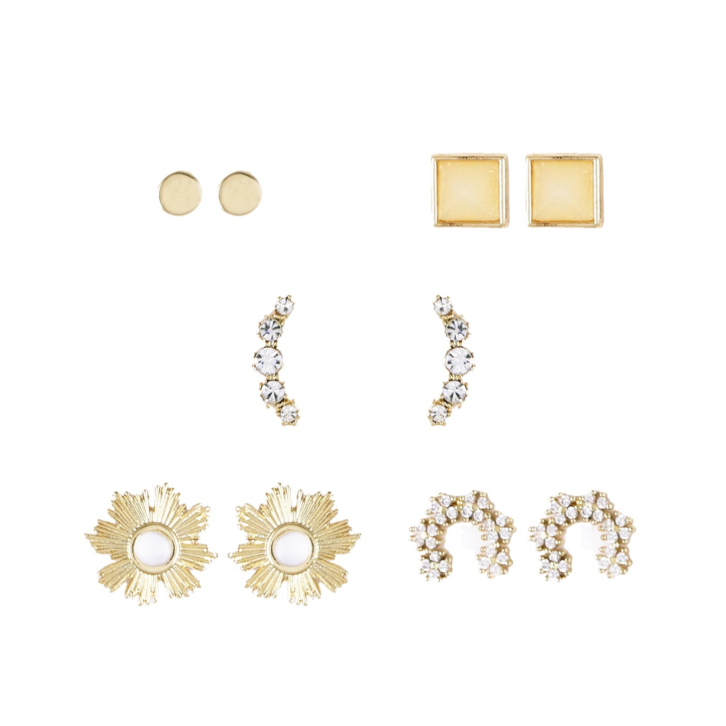 Textured Gold & CZ Post Earring Set