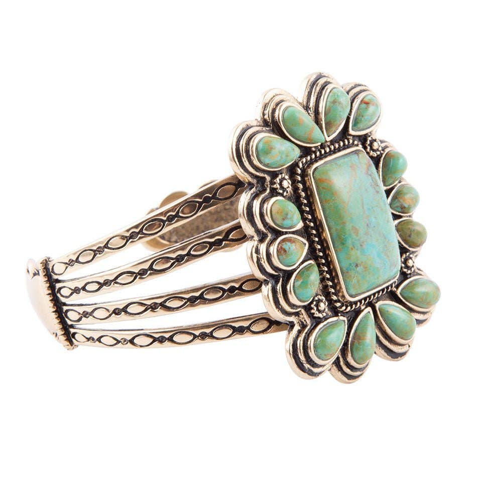 Bronze and Stone Turquoise Statement Cuff Bracelet