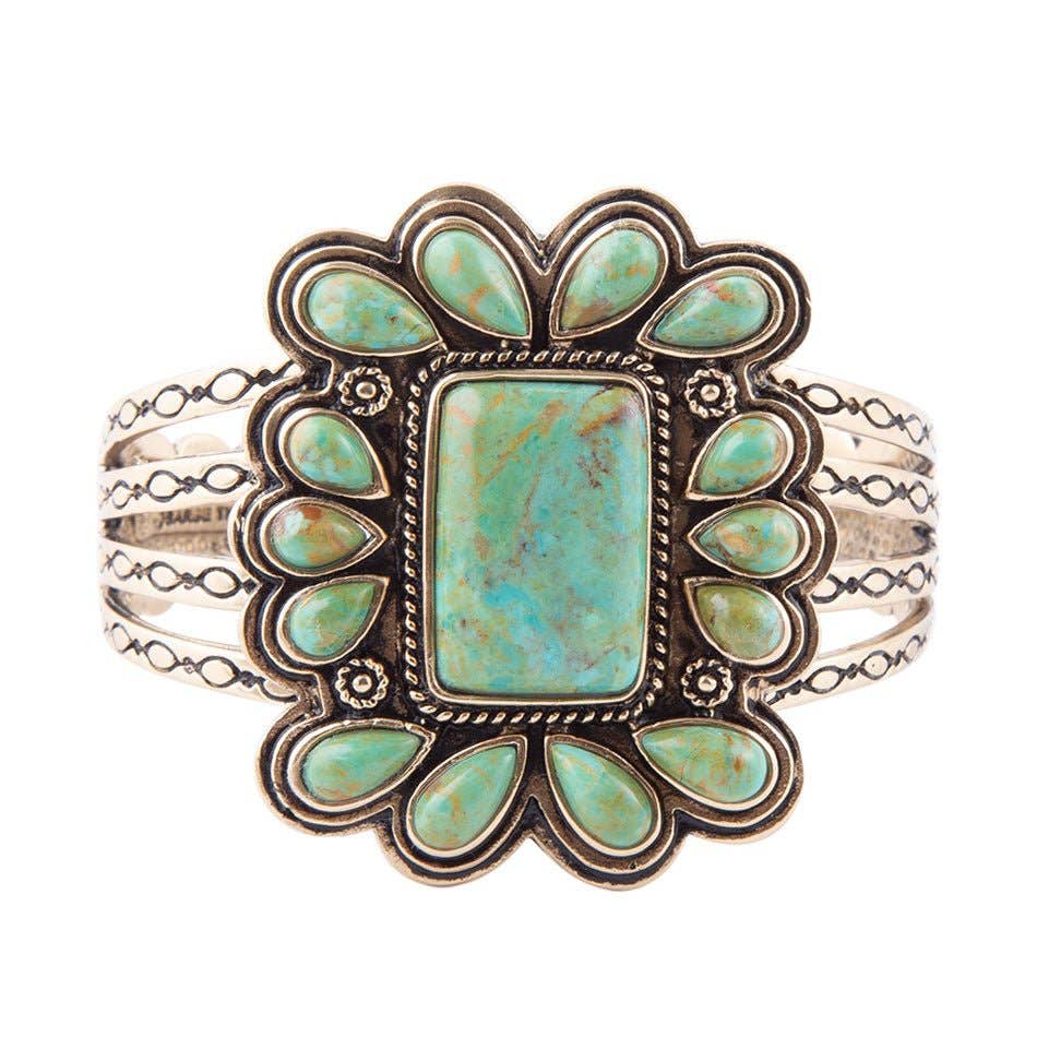 Bronze and Stone Turquoise Statement Cuff Bracelet