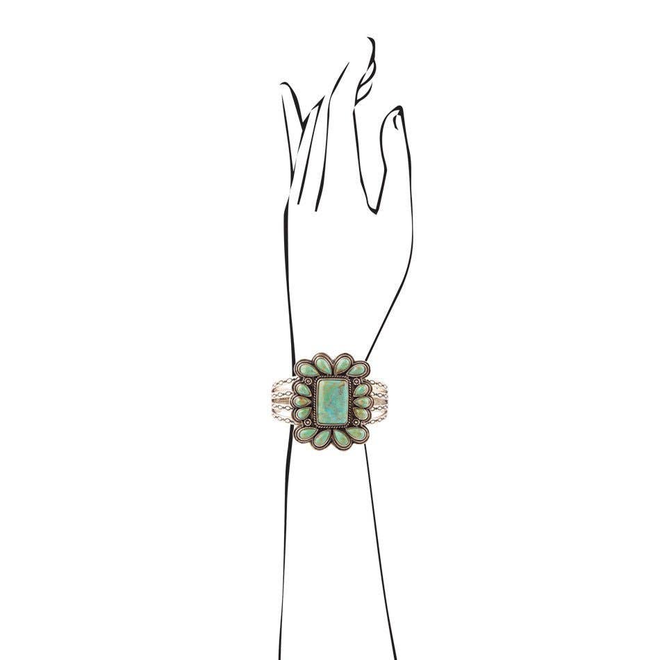 Bronze and Stone Turquoise Statement Cuff Bracelet