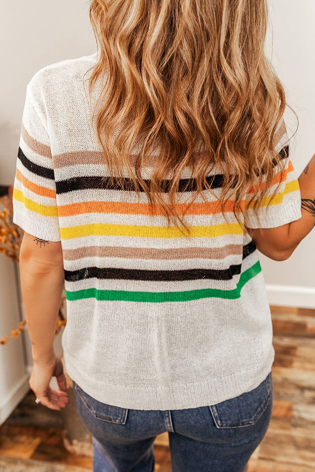 LDC Striped Pocketed Loose Fit Crewneck Knitted T Shirt