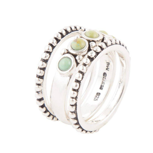 Triple Play Turquoise and Sterling Silver Stack Ring