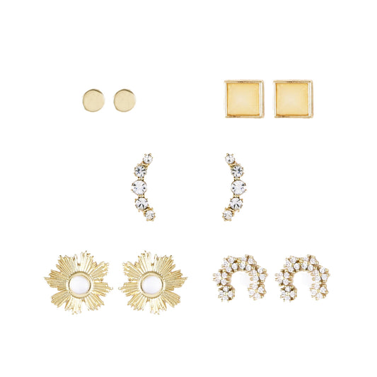 Textured Gold & CZ Post Earring Set