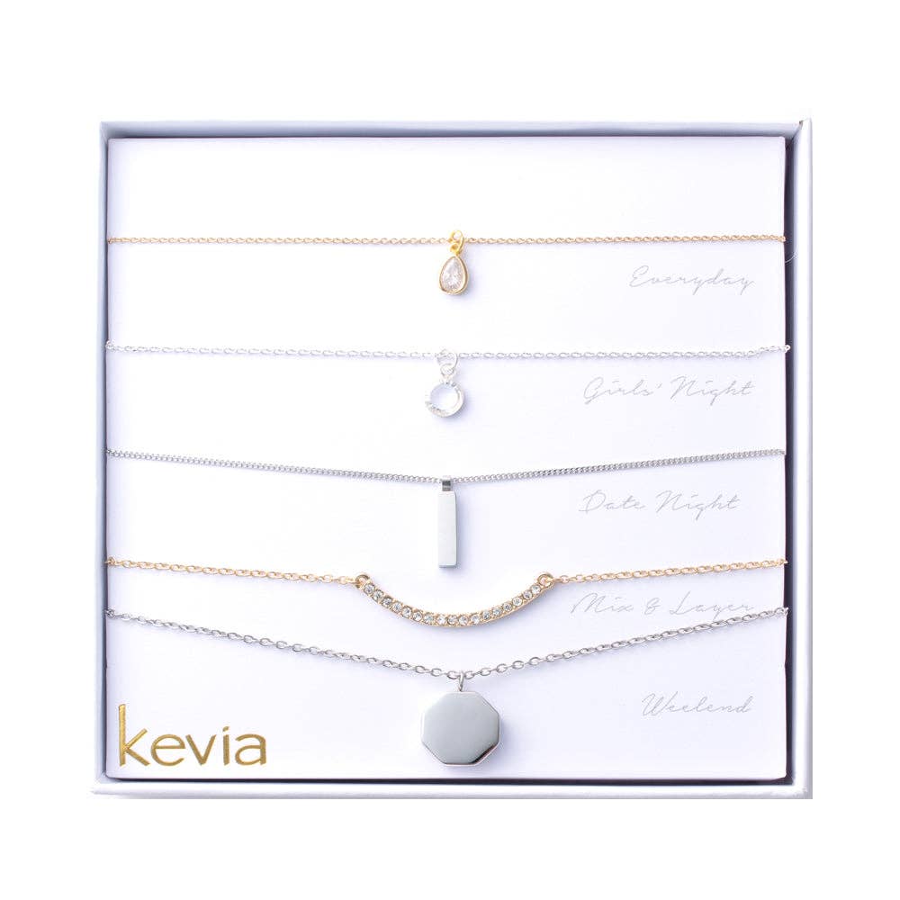 Geometric Mixed Metal Pendant Necklace Set