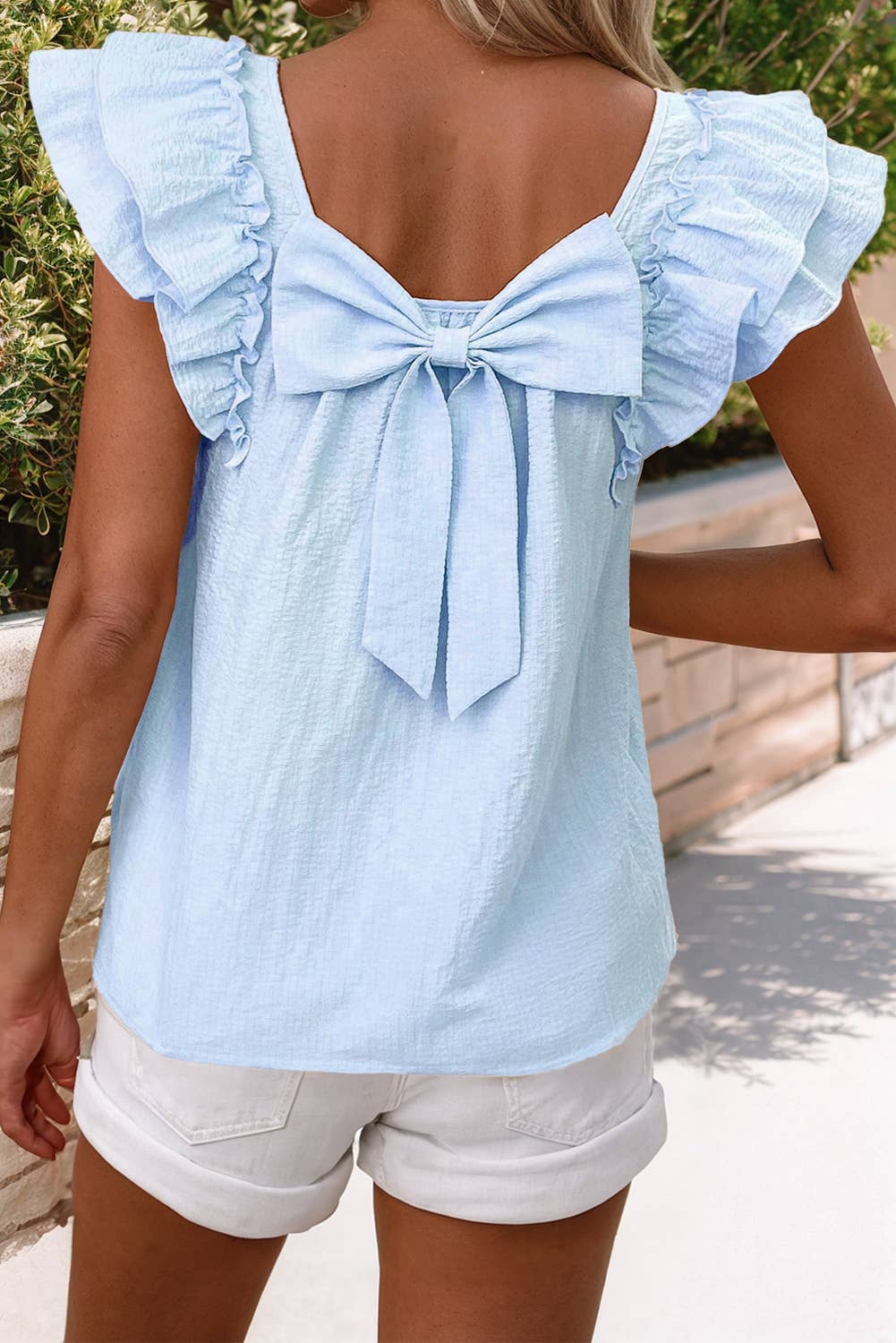 LDC Textured Bow Knot Frilled Butterfly Sleeve Blouse