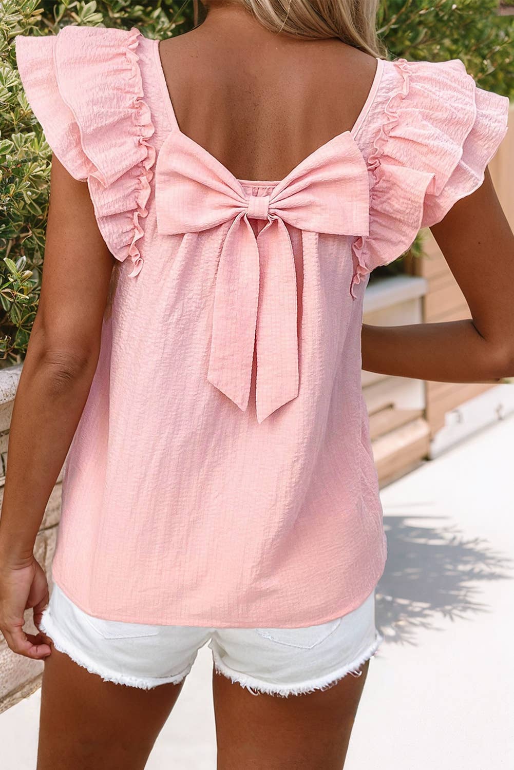 LDC Textured Bow Knot Frilled Butterfly Sleeve Blouse