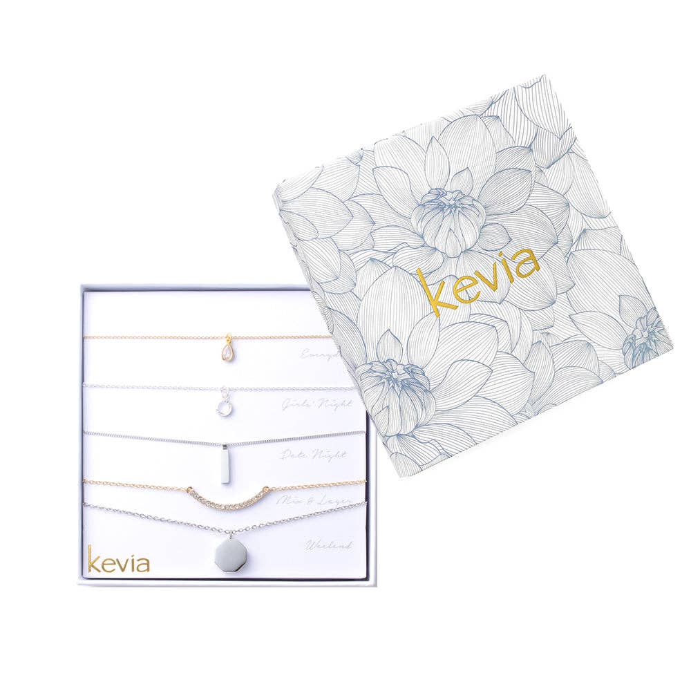 Geometric Mixed Metal Pendant Necklace Set